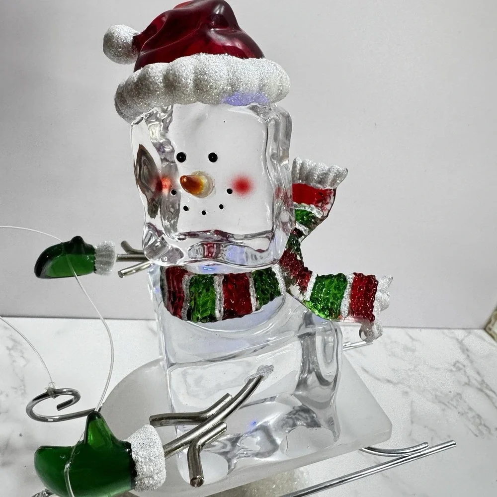 LED Snowman On A Sled figurine Changing Colours Christmas Decor 8